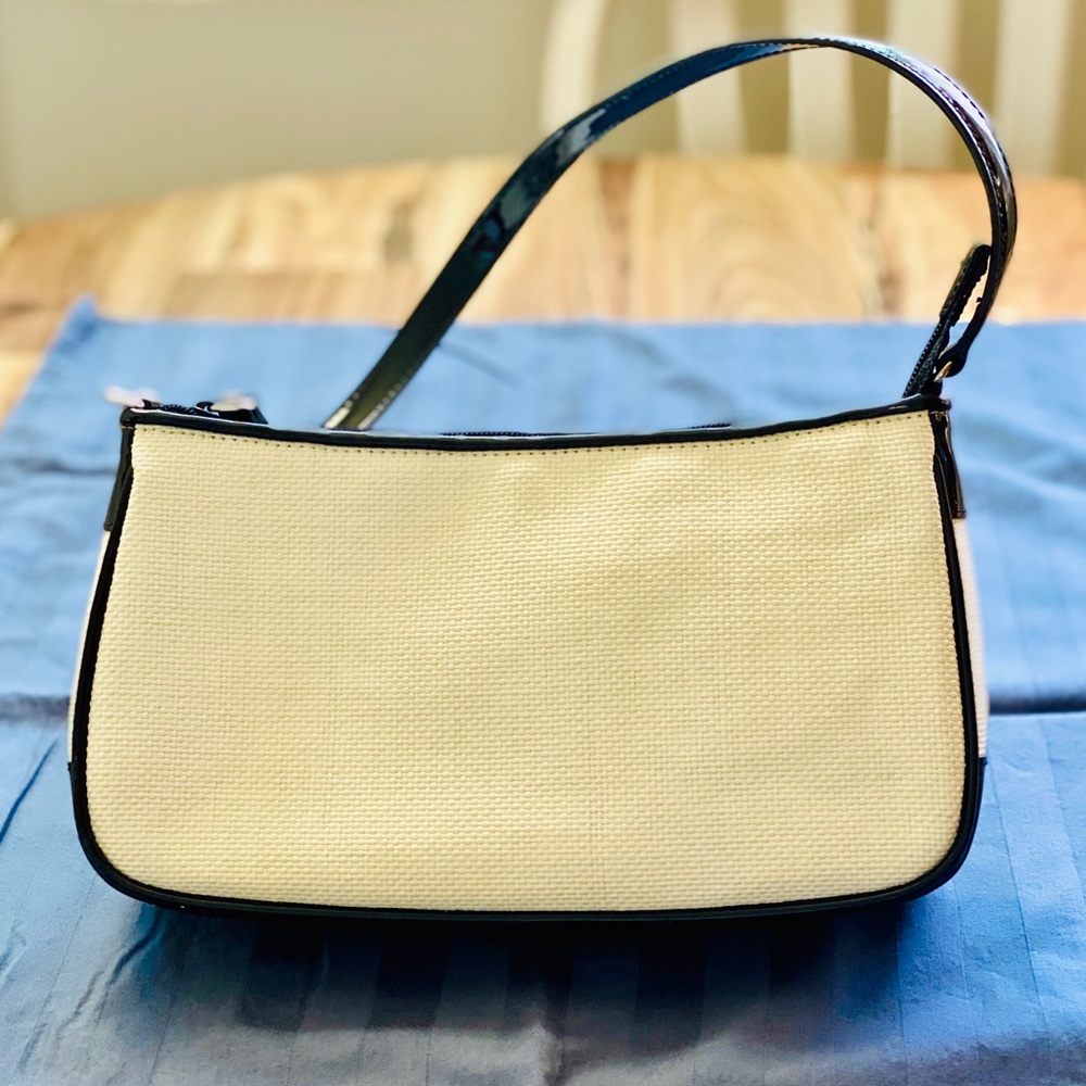 Nine West White Canvas & Patent Leather Handbag